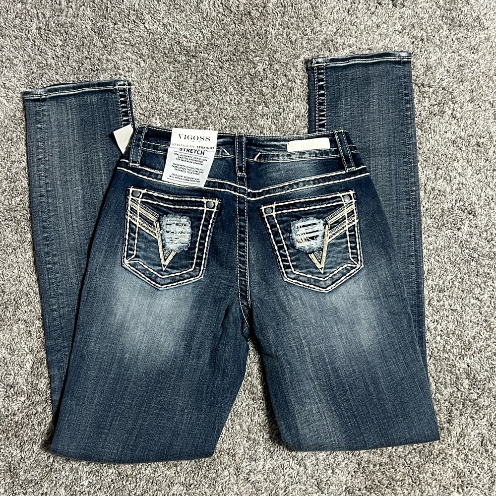 Vigoss Women’s Dark Blue Skinny Jeans with Distressed Back Pockets